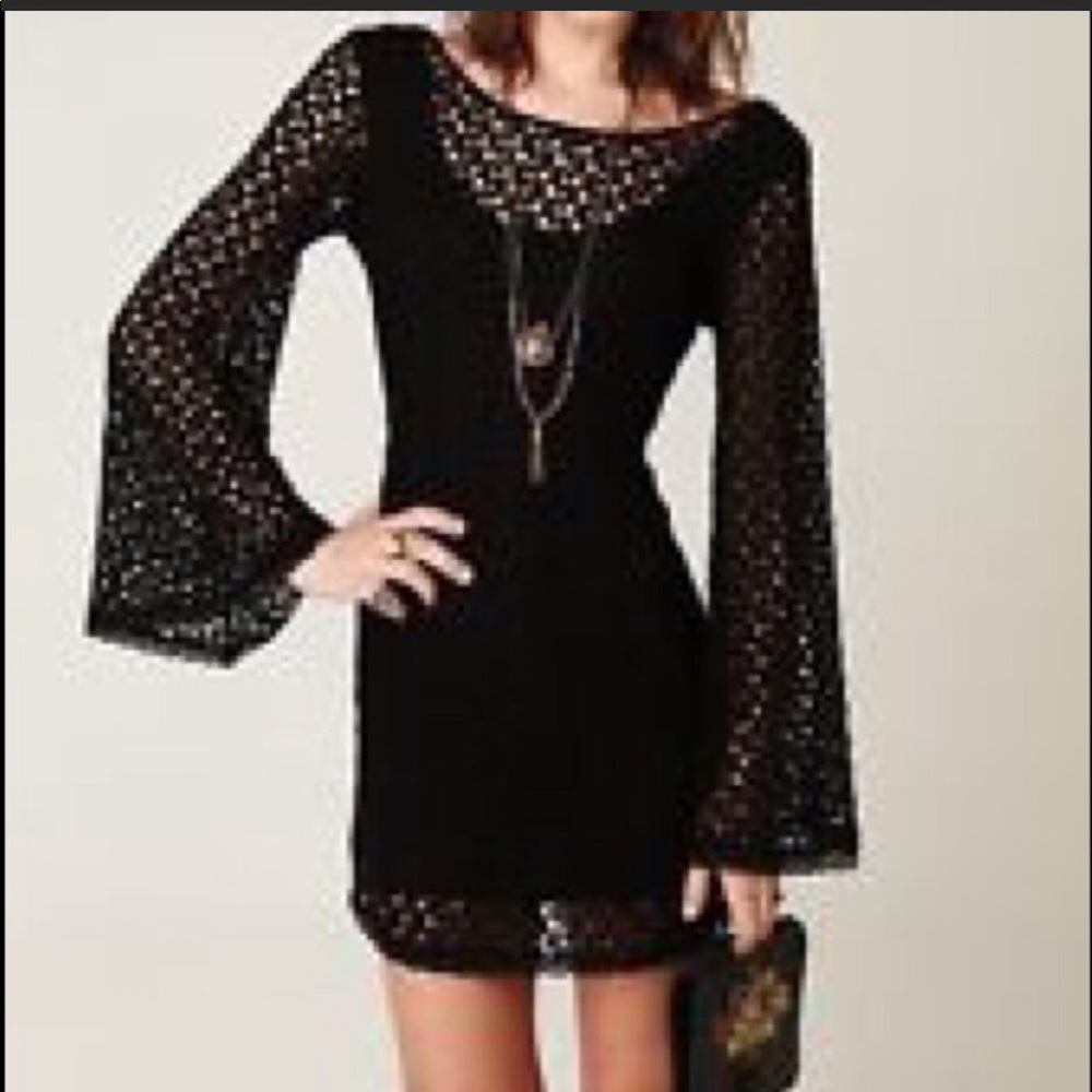 Free People Crochet Dress with bell sleeves